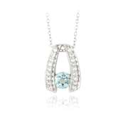 Sterling Silver 1ct Blue Topaz & CZ Wishbone Necklace