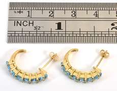 Square Cut Blue Topaz J Hoop Earrings