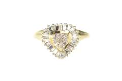10K Yellow Gold Wavy Heart Diamond Halo Cluster Statement Ring