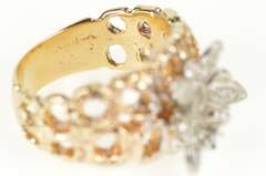 14K Yellow Gold Two Tone Pave Butterfly Textured Nugget Band Ring