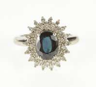 14K White Gold 1.35 Ctw Natural Sapphire Diamond Engagement Ring