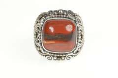 Sterling Silver Ornate Decorative Red Jasper Statement Ring