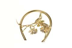 10K Yellow Gold 0.51 Ctw Diamond Flower HorseShoe Statement Pin/Brooch
