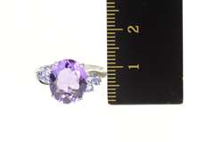 10K White Gold Oval Amethyst Cluster Diamond Accent Cocktail Ring