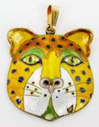 Vintage Chinese Silver Cat/Tiger Enameled Pendant