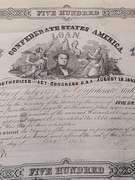 Oct 2 1862 $500 Confederate States Bond