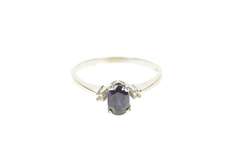 10K White Gold Oval Sapphire Diamond Accent Engagement Ring