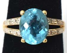 Bold Blue Topaz & Diamond Ring in 14KT Yellow Gold