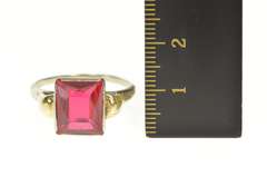 14K White Gold Two Tone Emerald Syn. Ruby Statement Ring