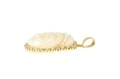 14K Yellow Gold Carved White Agate Geisha Halo Statement Pendant