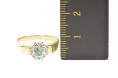14K Yellow Gold Round Blue Topaz Diamond Halo Engagement Ring