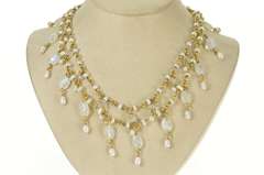 14K Yellow Gold Stephen Dweck Pearl Moonstone Fringe Necklace