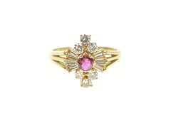 14K Yellow Gold 0.85 Ctw Ruby Diamond Halo Engagement Ring