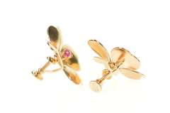 10K Yellow Gold Victorian Syn. Ruby Dogwood Flower Screw Back Earrings