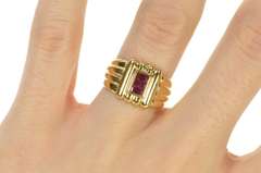 14K Yellow Gold Baguette Ruby Scalloped Geometric Statement Ring