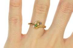 14K Yellow Gold Retro Emerald Diamond Sapphire Peridot Bypass Ring