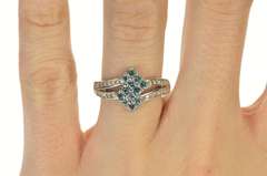 14K White Gold 0.46 Ctw Squared Blue Diamond Cluster Bypass Ring
