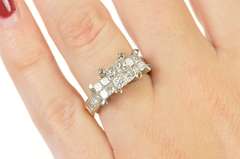 14K White Gold 1.75 Ctw Diamond Princess Ornate Engagement Ring
