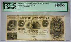 Gem Crisp 1800's $2 Merchants & Mechanics Bank Monroe Michigan PCGS 66!