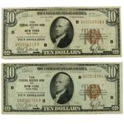 2 X $ 10 1929 Series New York National Note