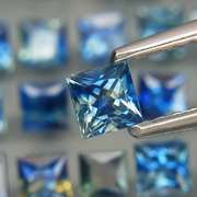 Vivid blue 4.70ct princess radiant cut Sapphire set