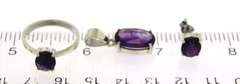 Sterling Silver Set of Amethyst Ring, Earrings and Pendant