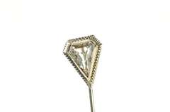14K White Gold Art Deco Triangle Blue Topaz Ornate Stick Pin