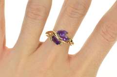 14K Yellow Gold Marquise Amethyst Diamond Accent Leaf Motif Ring