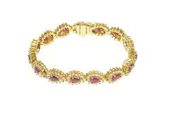 14K Yellow Gold 9.90 Ctw Pear Ruby Diamond Halo Tennis Bracelet
