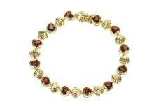 14K Yellow Gold Heart Cut Garnet Puffy Scalloped Link Bracelet
