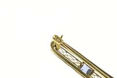 14K Yellow Gold Art Deco Filigree Diamond Syn. Sapphire Bar Pin/Brooch