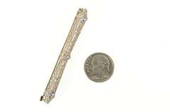 14K White Gold Art Deco Floral Filigree Diamond Sapphire Pin/Brooch