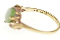 10K Yellow Gold 1960's Marquise Nephrite Jade Bypass Ring