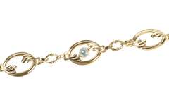 10K Yellow Gold Blue Topaz Wave Oval Design Statement Chain Bracelet