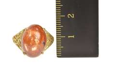 10K Yellow Gold Ornate Filigree Sunstone Cabochon Statement Ring