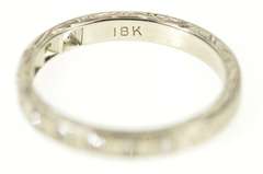 18K White Gold Art Deco Ornate Etched Diamond Wedding Band Ring