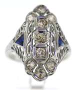 Antique European Diamond and Sapphire Filagree Ring