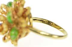 14K Yellow Gold 1960's Blue Green Enamel Leaf Cocktail Ring