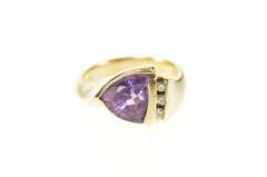 14K Yellow Gold Trillion Amethyst Diamond Accent Statement Ring