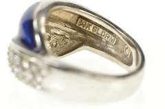 14K White Gold 0.85 Ctw Pave Diamond Blue Enamel Statement Ring