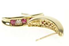 10K Yellow Gold Channel Graduated Ruby Diamond Semi Hoop Earrings