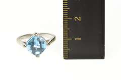 14K White Gold Cushion Faceted Blue Topaz Statement Ring