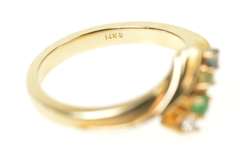 14K Yellow Gold Retro Emerald Diamond Sapphire Peridot Bypass Ring