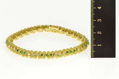 18K Yellow Gold 1.35 Ctw 1930's Emerald Diamond Nugget Link Bracelet
