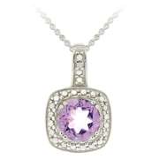 Sterling Silver Amethyst & Diamond Accent Square Pendant