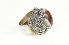 Sterling Silver Ornate Decorative Red Jasper Statement Ring