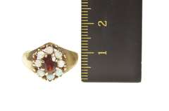 10K Yellow Gold Retro Oval Garnet Opal Halo Statement Ring