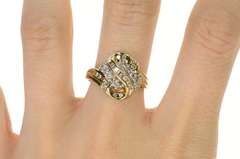 10K Yellow Gold Wavy Diamond Encrusted Curvy Statement Ring