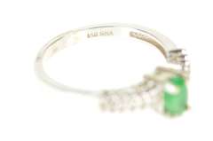 14K White Gold Oval Emerald Diamond Accent Engagement Ring