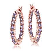 Rose Gold Tone Over Sterling Silver Amethyst Inside Out Hoop Earrings